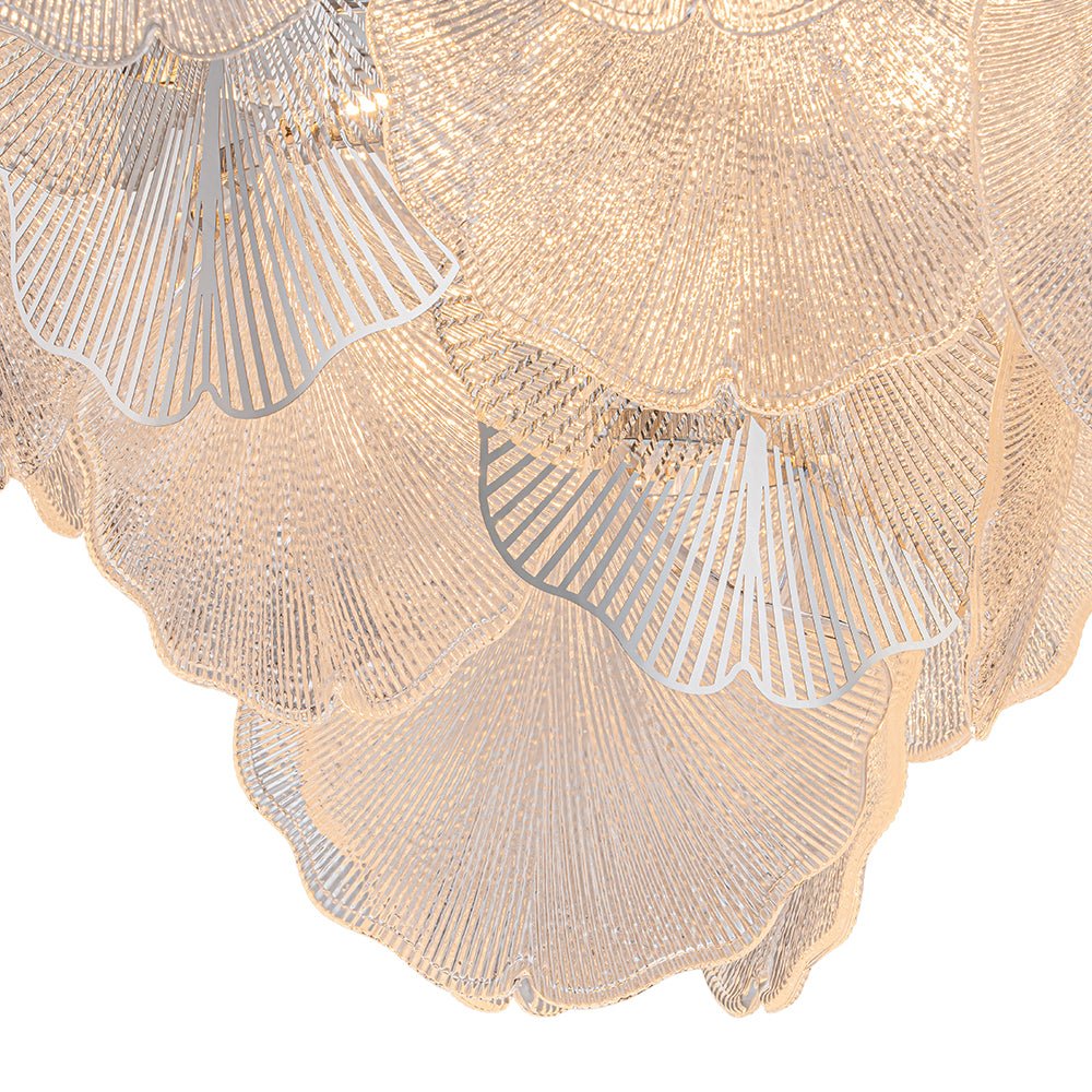 French Tiered Ginkgo Leaf Textured Glass Round Chandelier