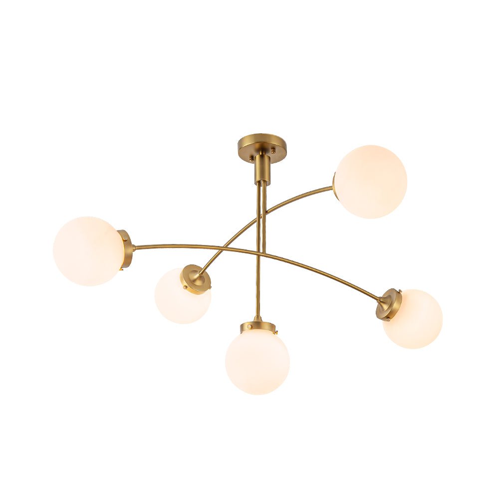 Funky 5-Light Seesaw Arched Arm Glass Globe Semi Flush Chandelier