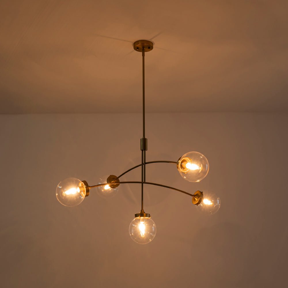 Funky 5-Light Seesaw Arched Arm Glass Globe Semi Flush Chandelier