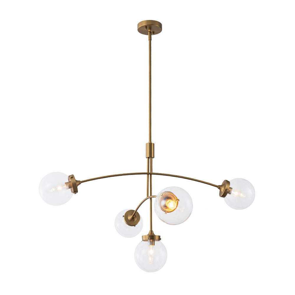 Funky 5-Light Seesaw Arched Arm Glass Globe Semi Flush Chandelier