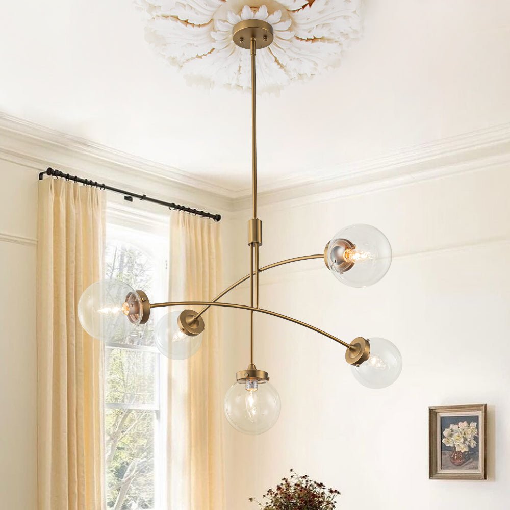 Funky 5-Light Seesaw Arched Arm Glass Globe Semi Flush Chandelier