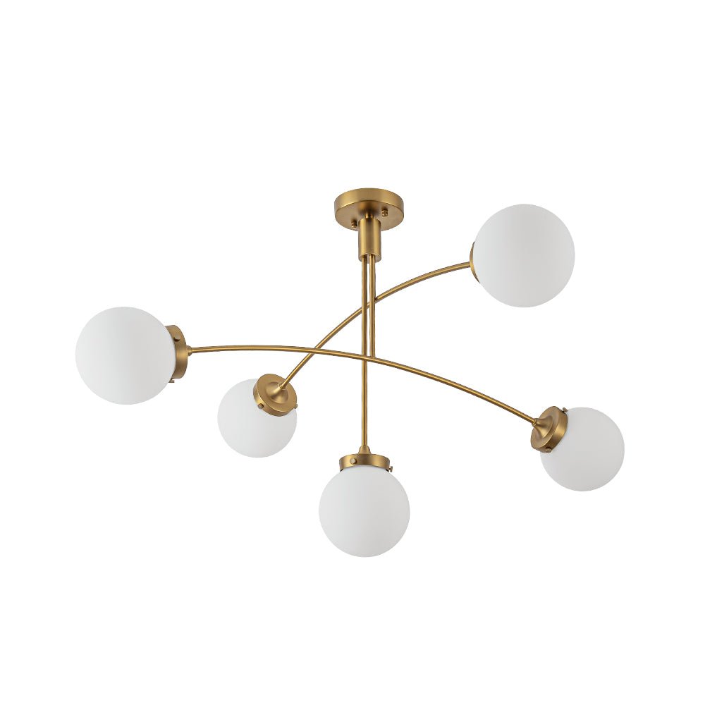 Funky 5-Light Seesaw Arched Arm Glass Globe Semi Flush Chandelier