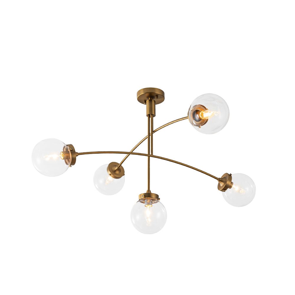 Funky 5-Light Seesaw Arched Arm Glass Globe Semi Flush Chandelier