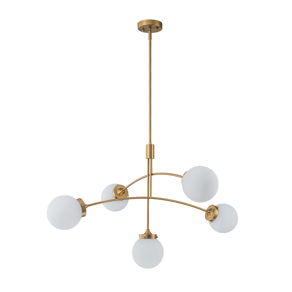 Funky 5-Light Seesaw Arched Arm Glass Globe Semi Flush Chandelier
