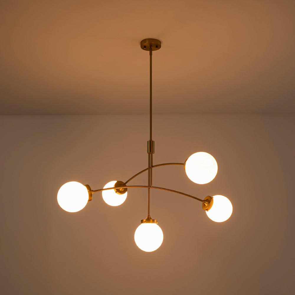 Funky 5-Light Seesaw Arched Arm Glass Globe Semi Flush Chandelier