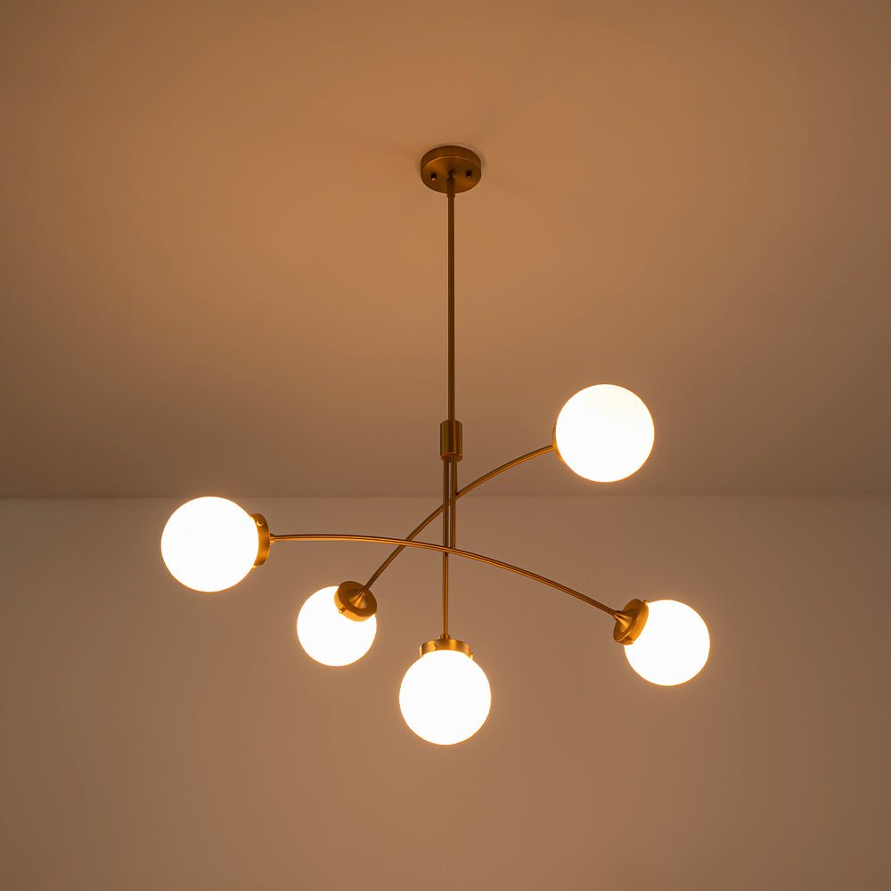 Funky 5-Light Seesaw Arched Arm Glass Globe Semi Flush Chandelier