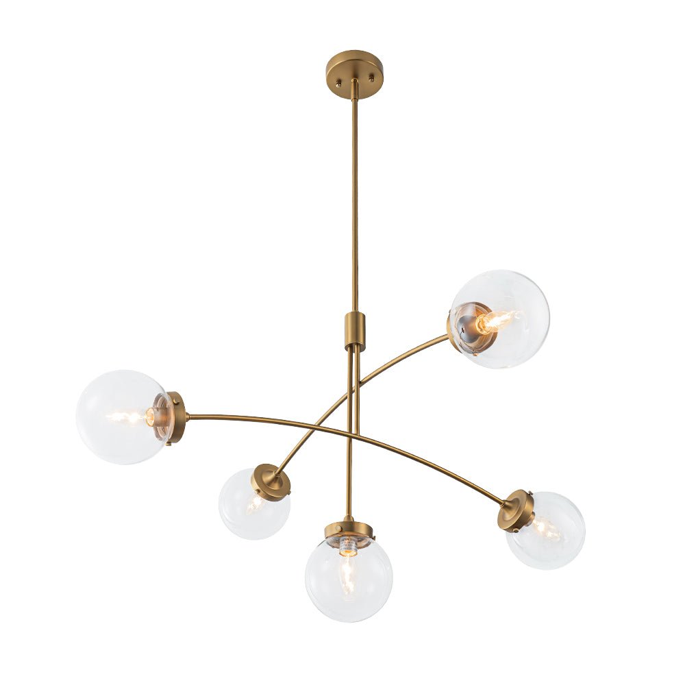 Funky 5-Light Seesaw Arched Arm Glass Globe Semi Flush Chandelier