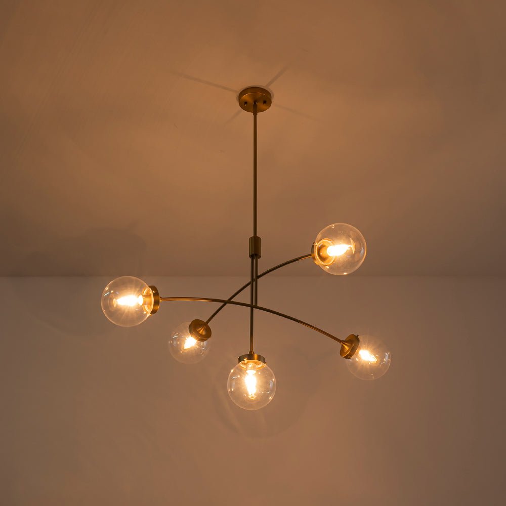 Funky 5-Light Seesaw Arched Arm Glass Globe Semi Flush Chandelier