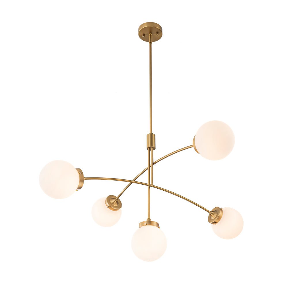 Funky 5-Light Seesaw Arched Arm Glass Globe Semi Flush Chandelier