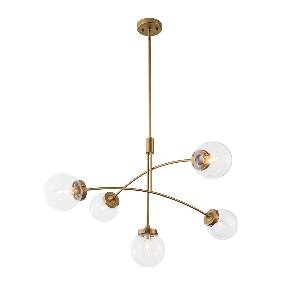 Funky 5-Light Seesaw Arched Arm Glass Globe Semi Flush Chandelier