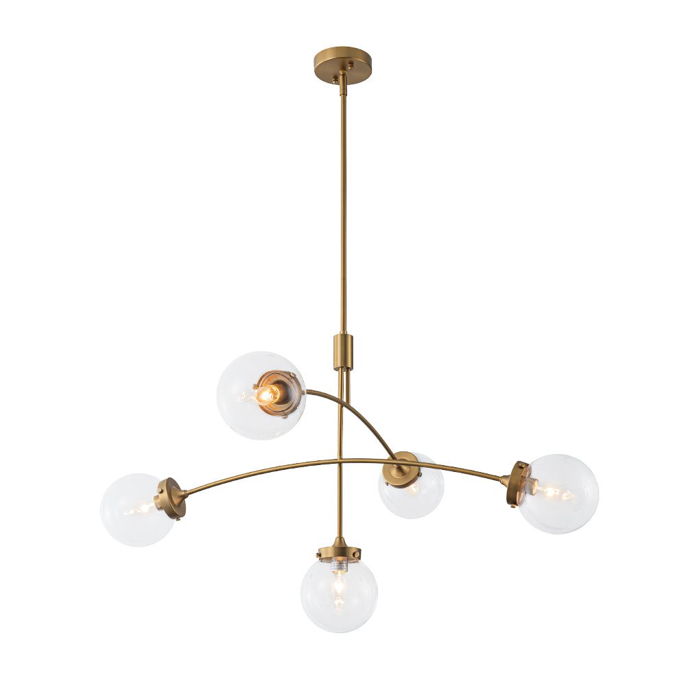 Funky 5-Light Seesaw Arched Arm Glass Globe Semi Flush Chandelier