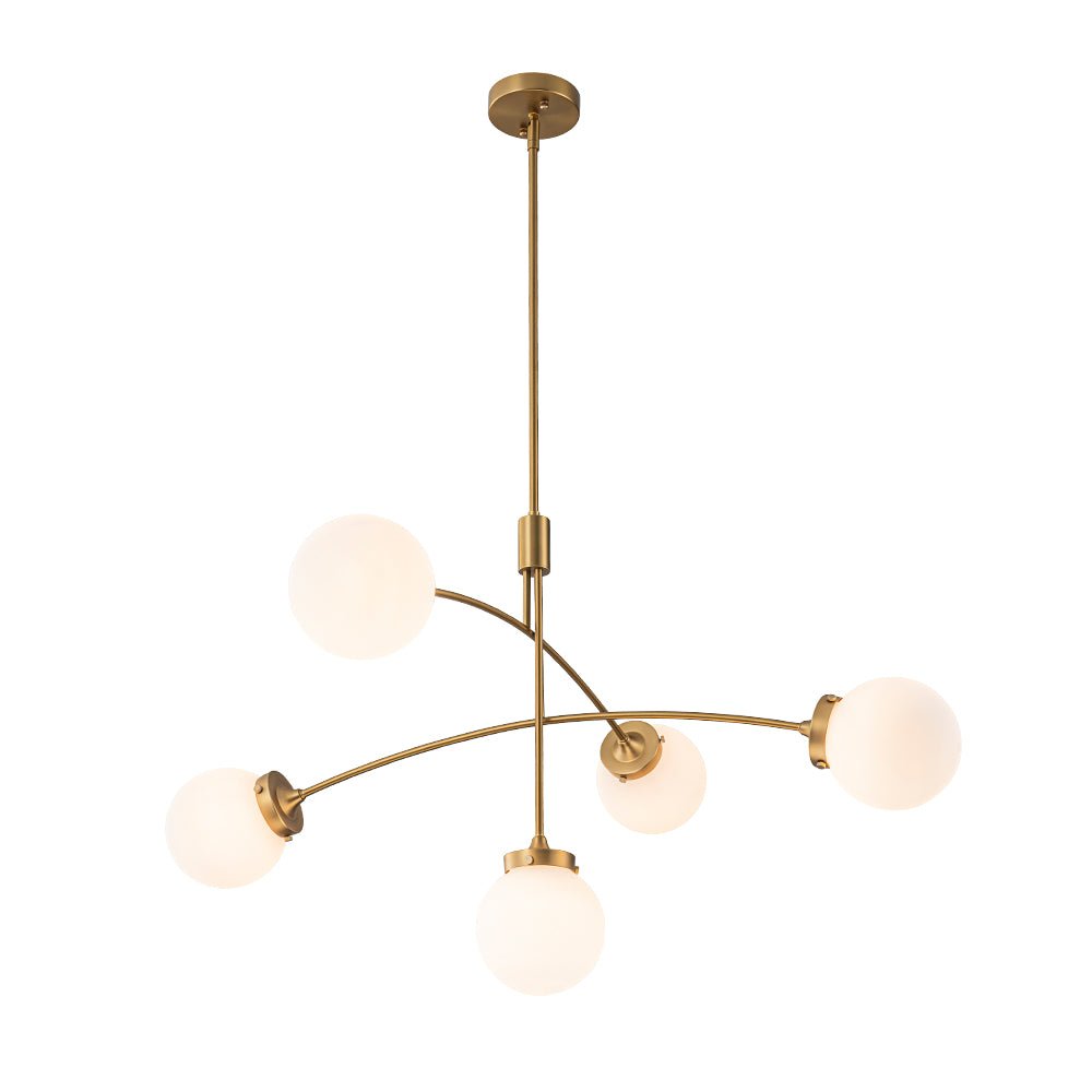 Funky 5-Light Seesaw Arched Arm Glass Globe Semi Flush Chandelier