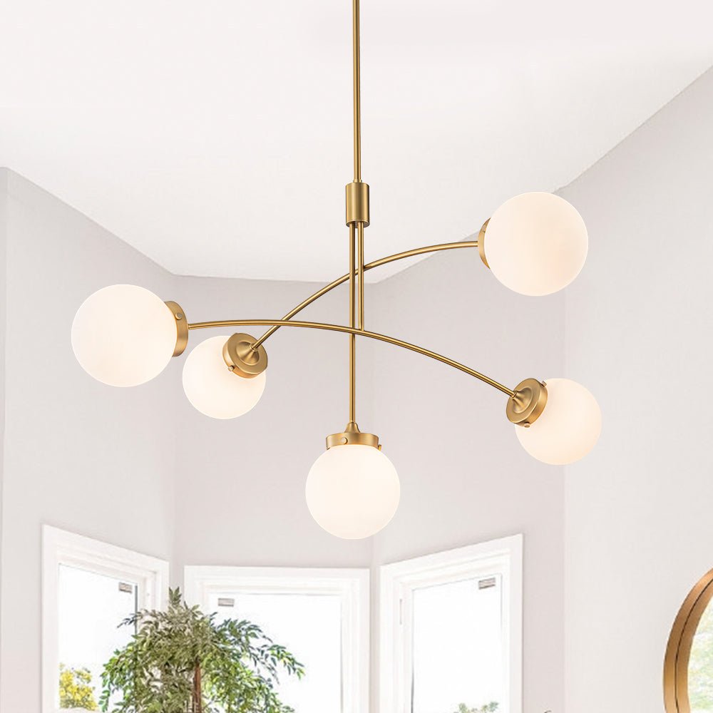 Funky 5-Light Seesaw Arched Arm Glass Globe Semi Flush Chandelier