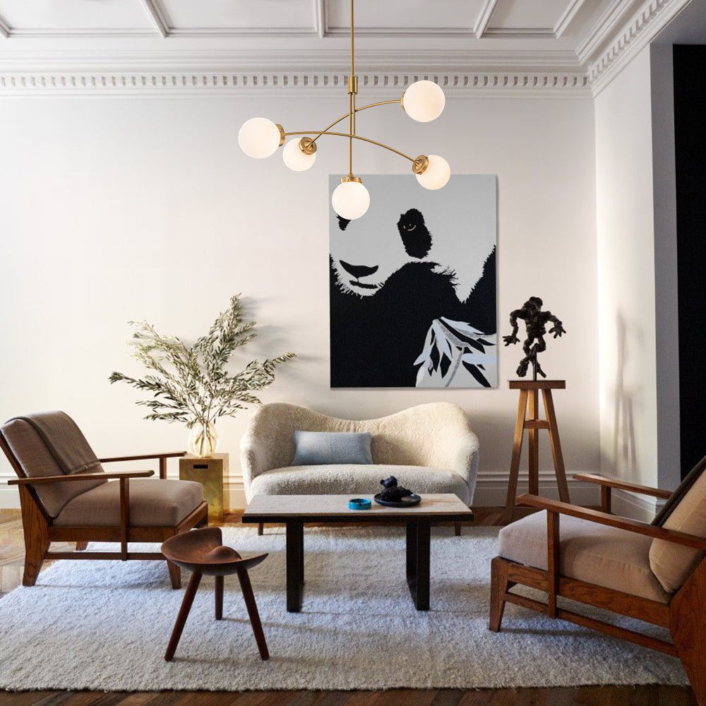 Funky 5-Light Seesaw Arched Arm Glass Globe Semi Flush Chandelier