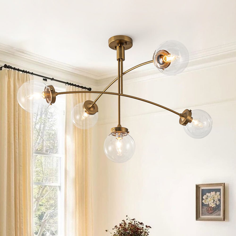 Funky 5-Light Seesaw Arched Arm Glass Globe Semi Flush Chandelier
