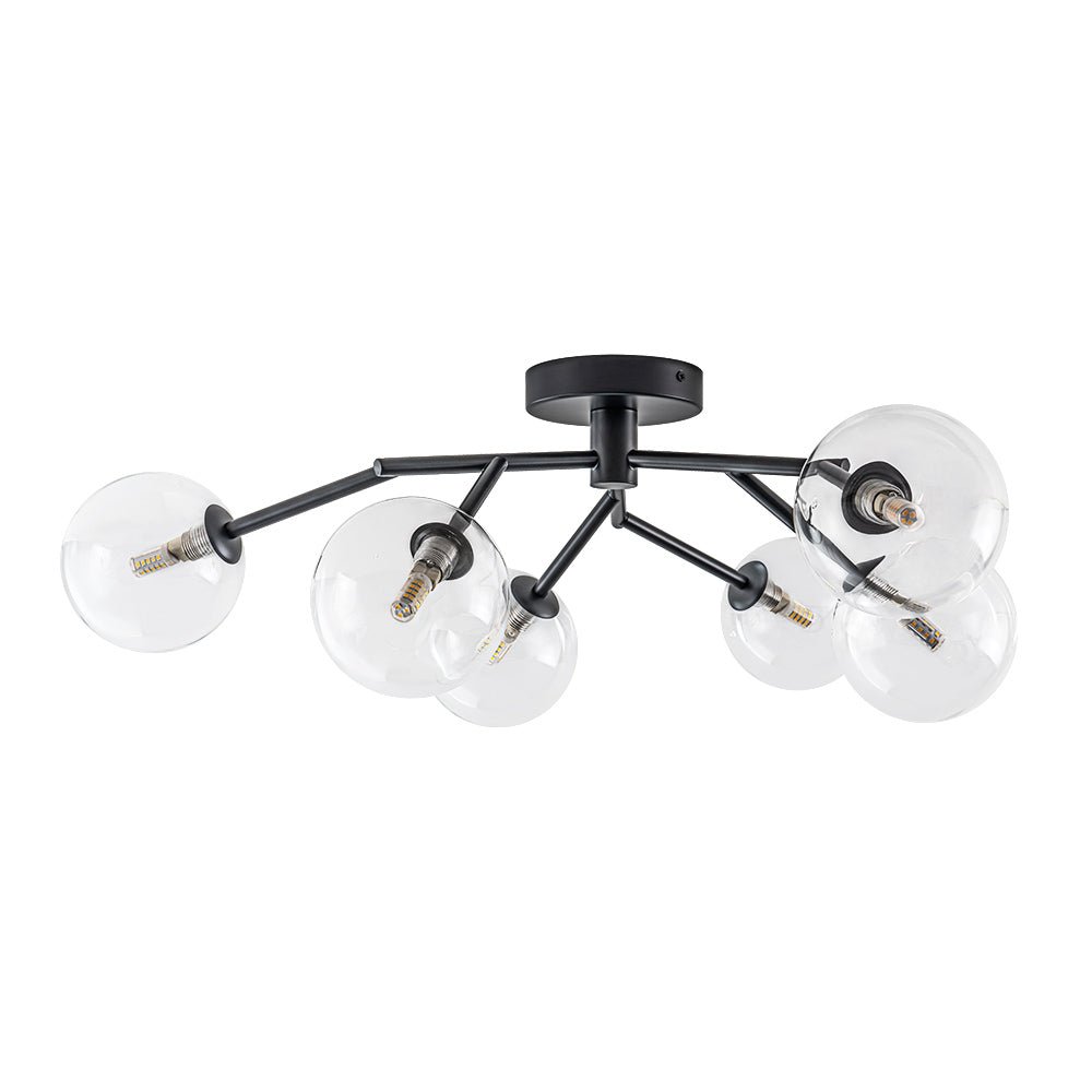 Funky Branch Style 6-Light Clear Glass Bubble Semi Flush Mount