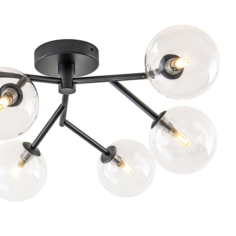 Funky Branch Style 6-Light Clear Glass Bubble Semi Flush Mount