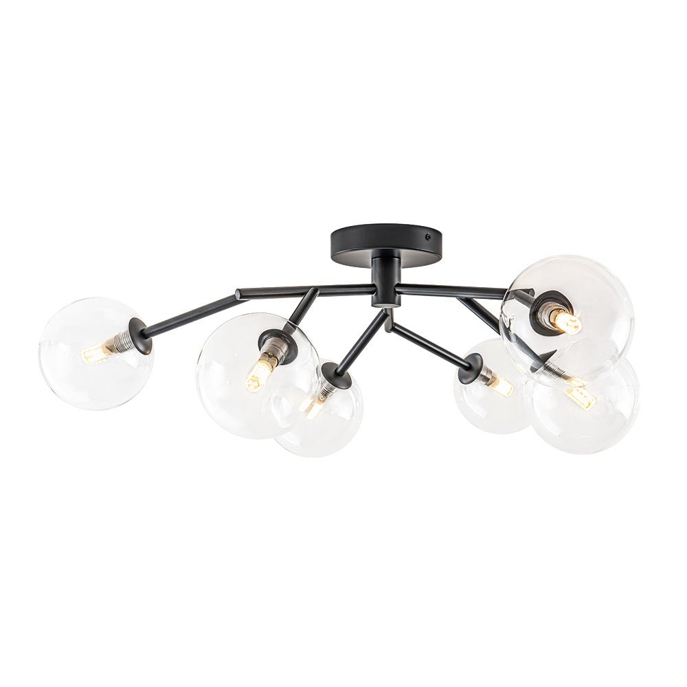 Funky Branch Style 6-Light Clear Glass Bubble Semi Flush Mount
