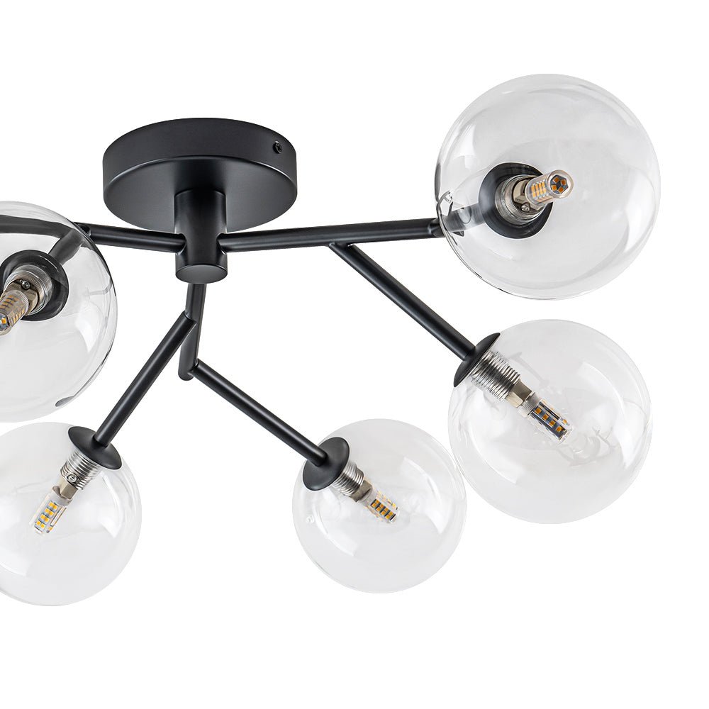 Funky Branch Style 6-Light Clear Glass Bubble Semi Flush Mount