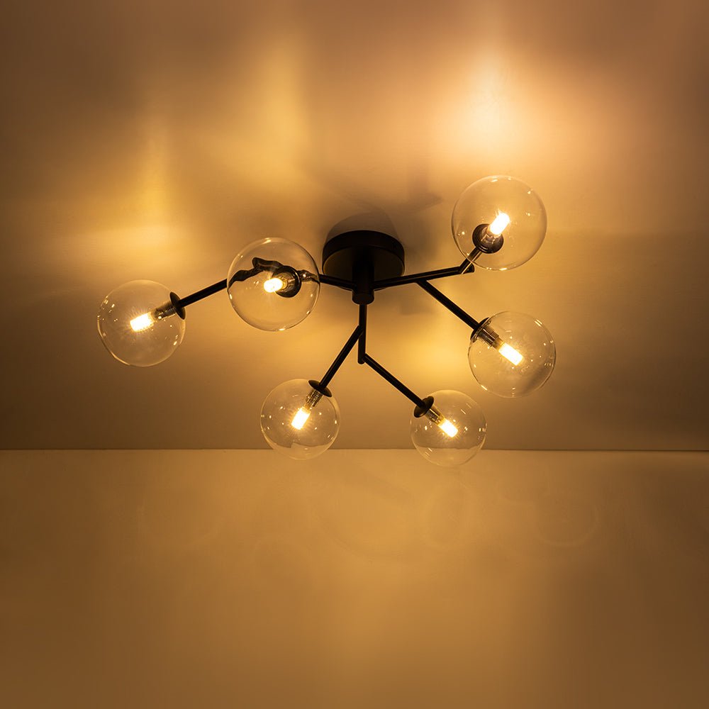 Funky Branch Style 6-Light Clear Glass Bubble Semi Flush Mount