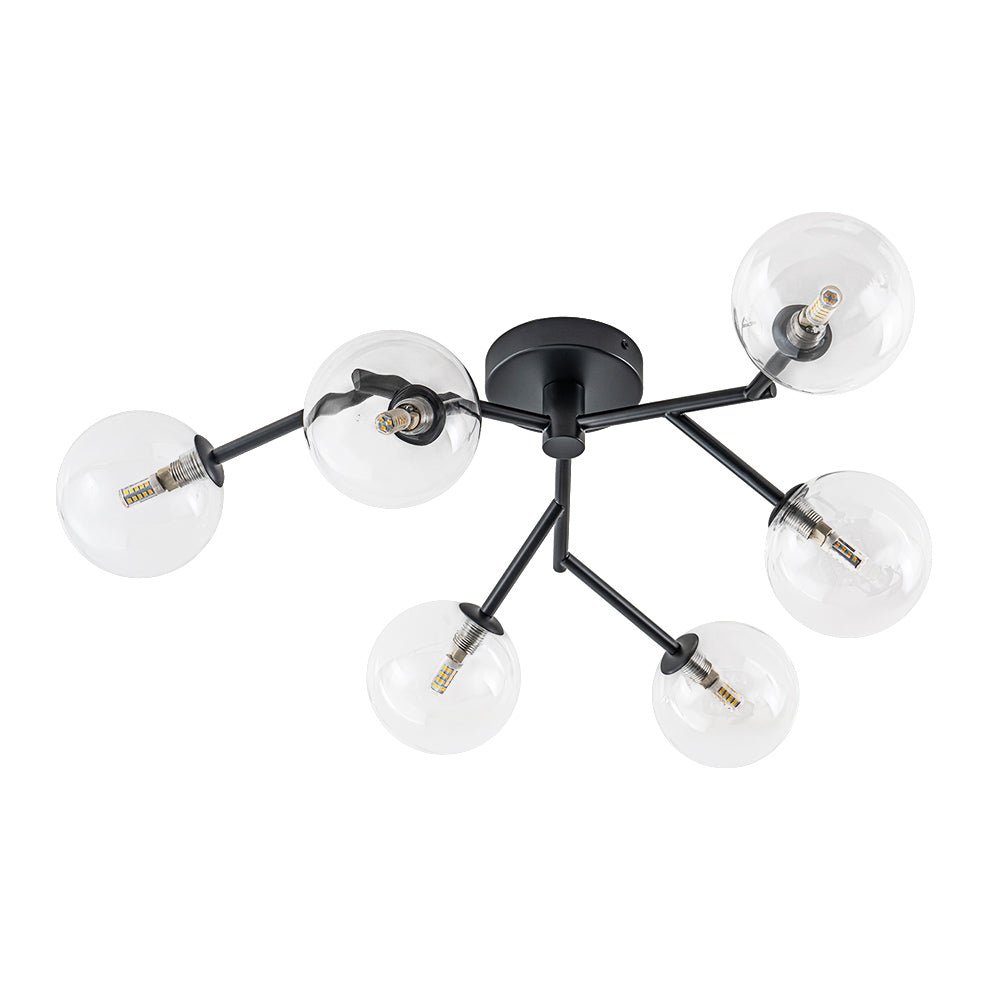 Funky Branch Style 6-Light Clear Glass Bubble Semi Flush Mount