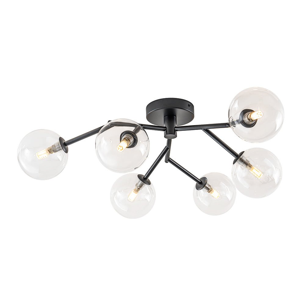 Funky Branch Style 6-Light Clear Glass Bubble Semi Flush Mount