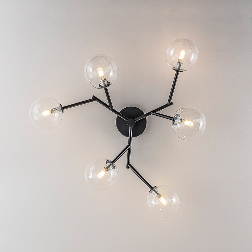 Funky Branch Style 6-Light Clear Glass Bubble Semi Flush Mount