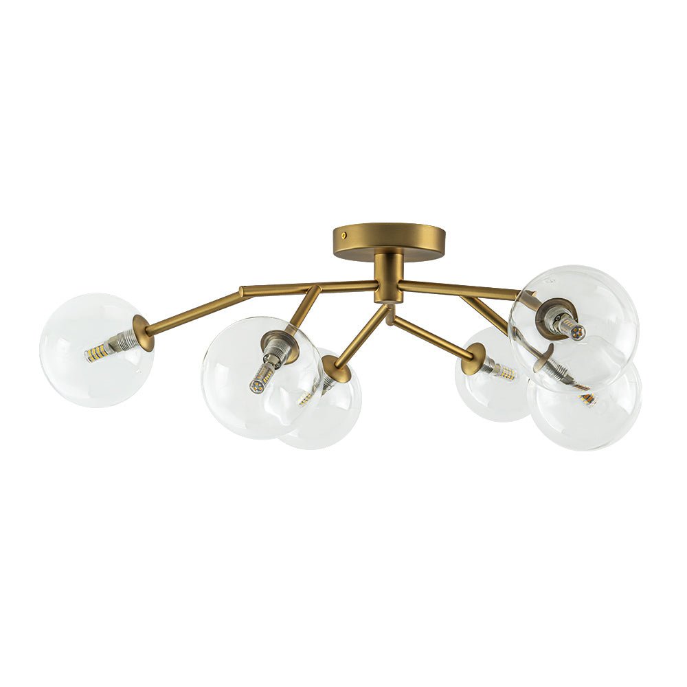 Funky Branch Style 6-Light Clear Glass Bubble Semi Flush Mount