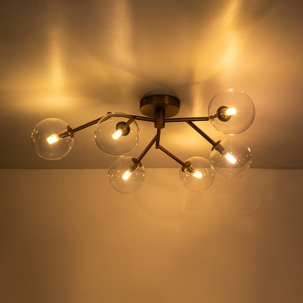 Funky Branch Style 6-Light Clear Glass Bubble Semi Flush Mount
