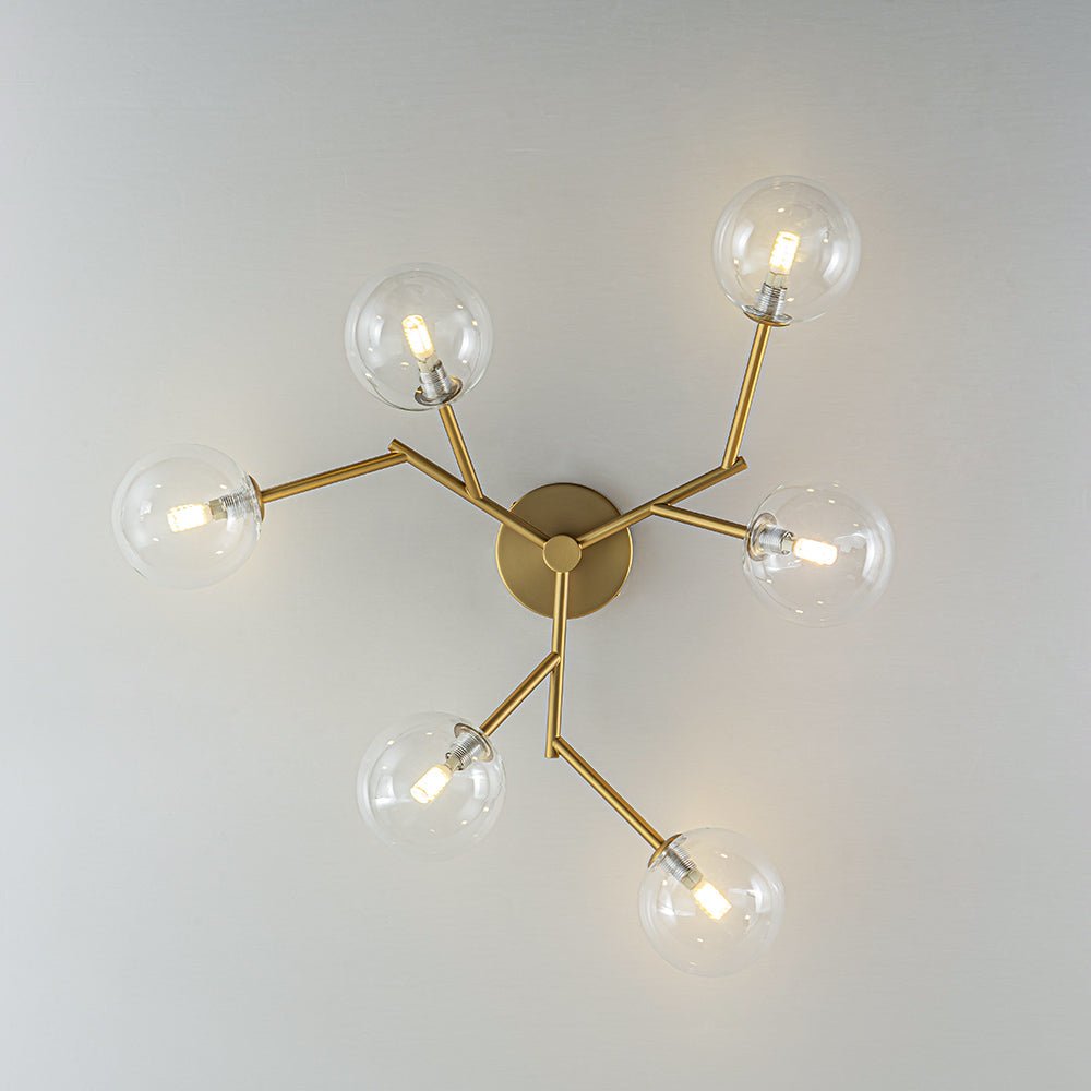 Funky Branch Style 6-Light Clear Glass Bubble Semi Flush Mount