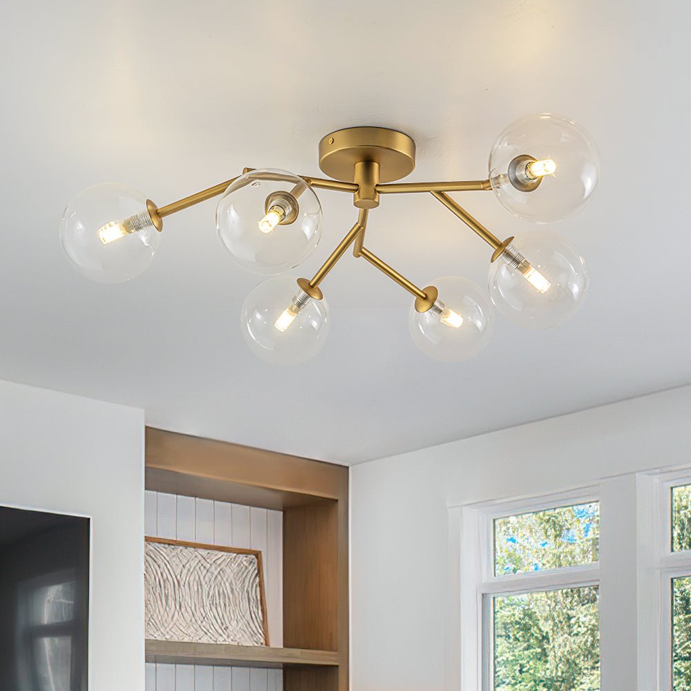 Funky Branch Style 6-Light Clear Glass Bubble Semi Flush Mount
