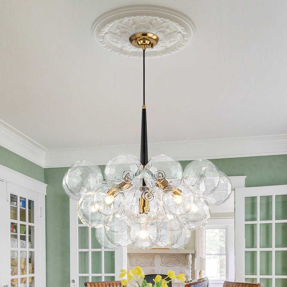 Funky Cluster Clear Faceted Glass Orb Bubble Chandelier