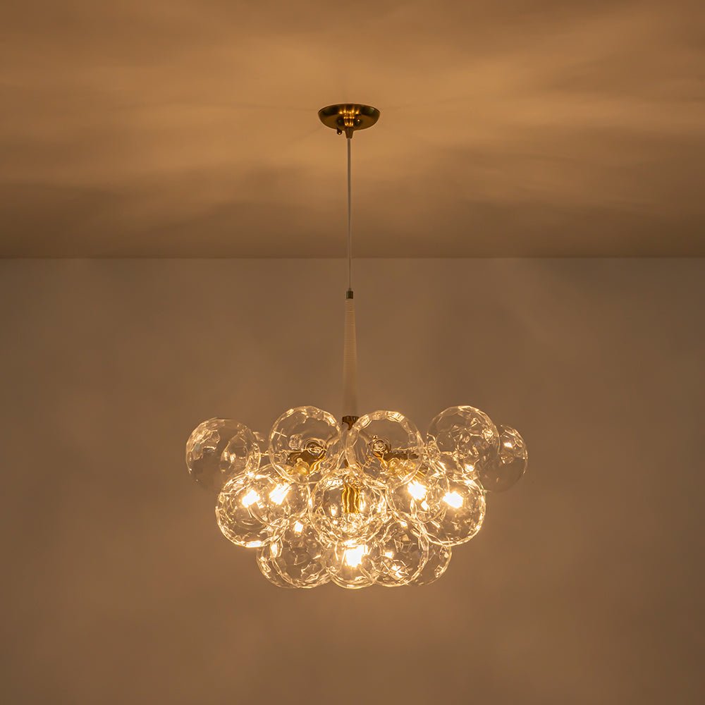 Funky Cluster Clear Faceted Glass Orb Bubble Chandelier