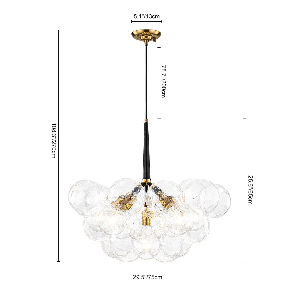 Funky Cluster Clear Faceted Glass Orb Bubble Chandelier