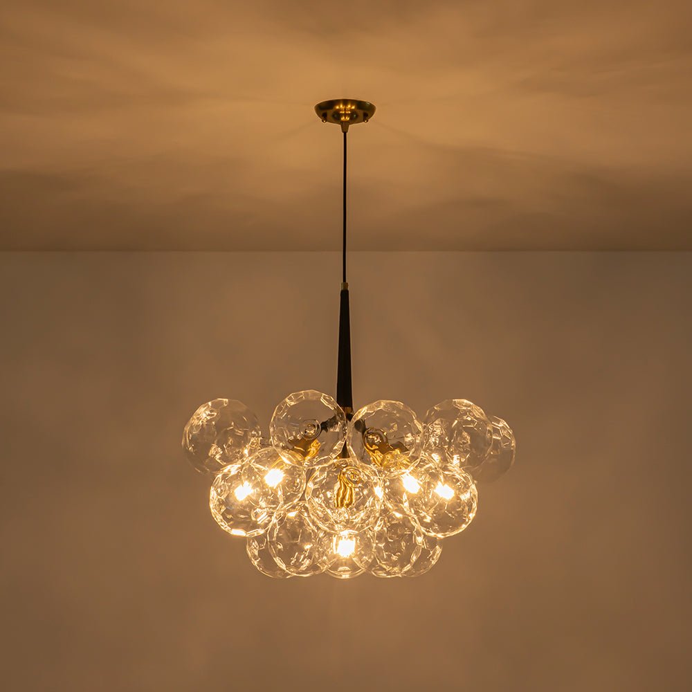Funky Cluster Clear Faceted Glass Orb Bubble Chandelier