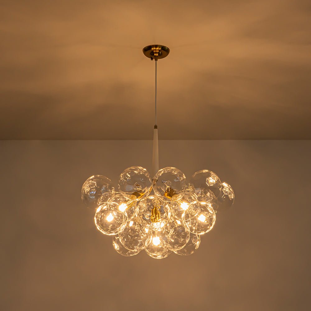 Funky Cluster Clear Faceted Glass Orb Bubble Chandelier