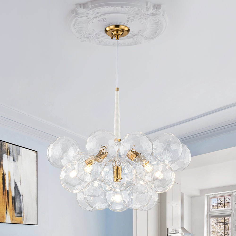 Funky Cluster Clear Faceted Glass Orb Bubble Chandelier