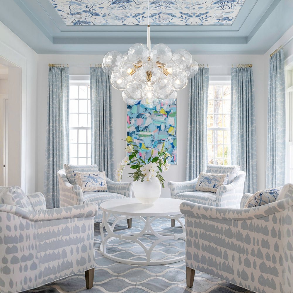 Funky Cluster Clear Faceted Glass Orb Bubble Chandelier