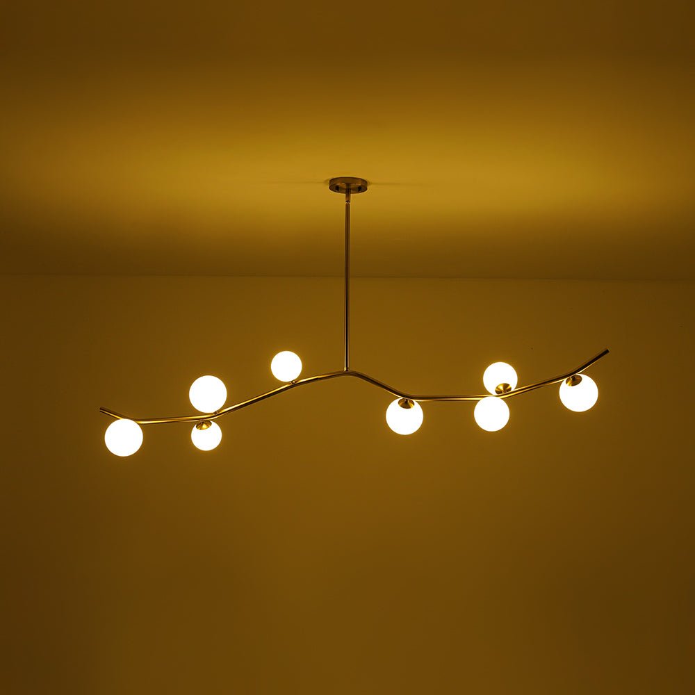 Funky Curved White Glass Bubble Linear Island Chandelier