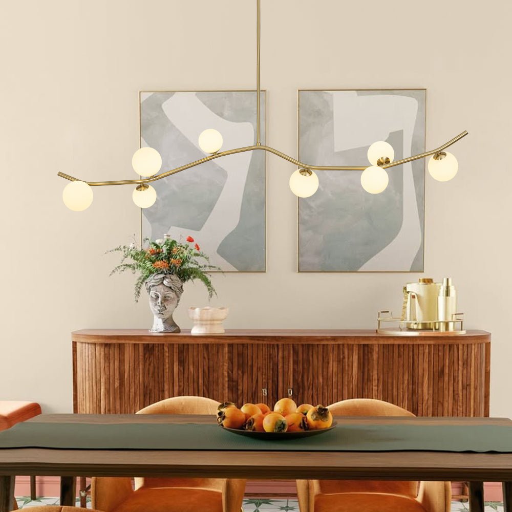 Funky Curved White Glass Bubble Linear Island Chandelier