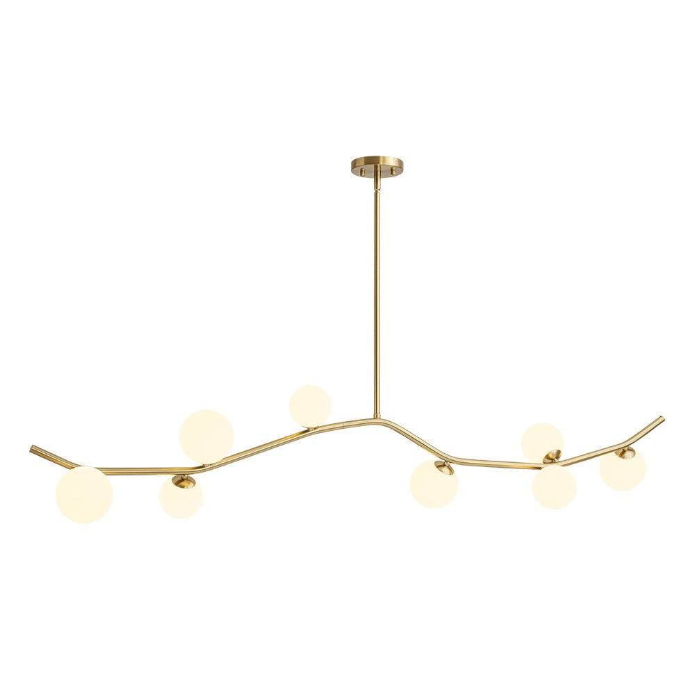 Funky Curved White Glass Bubble Linear Island Chandelier