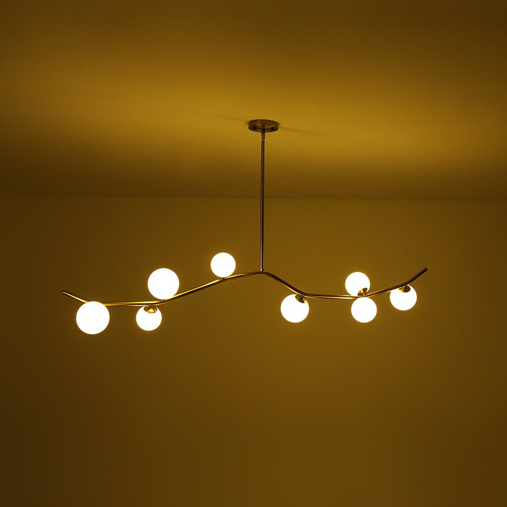 Funky Curved White Glass Bubble Linear Island Chandelier