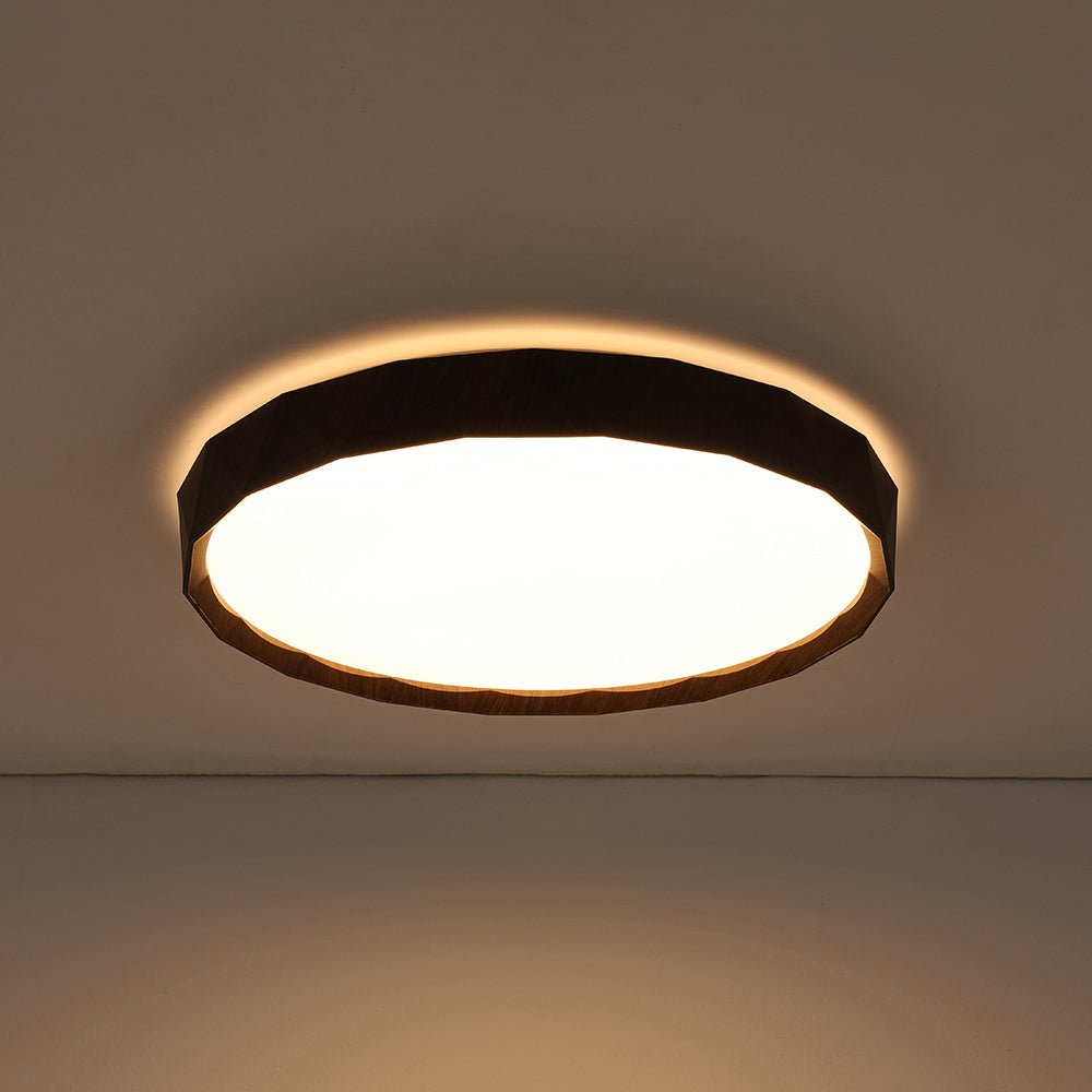 Geometric Wood Style Dimmable LED Flush Mount Light