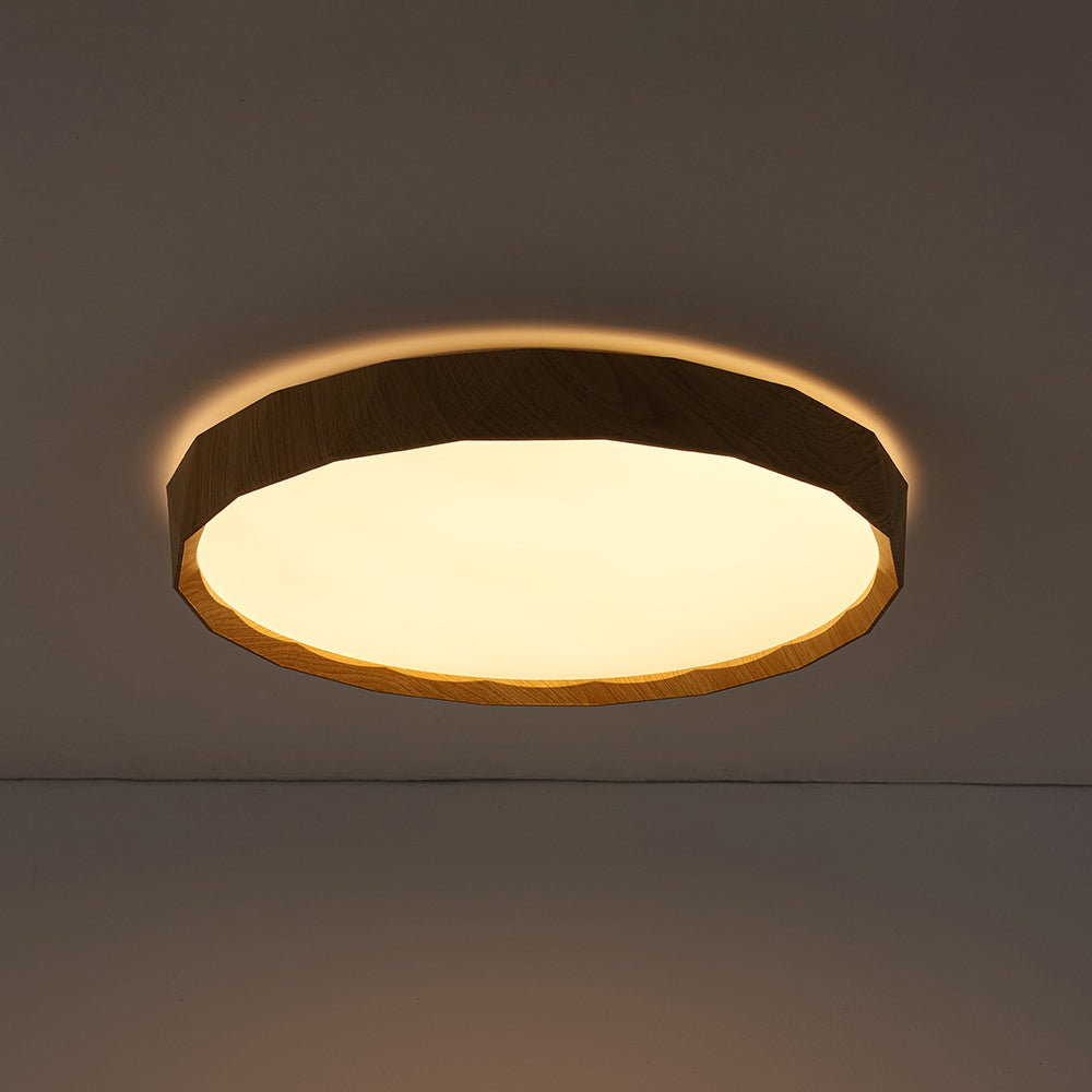 Geometric Wood Style Dimmable LED Flush Mount Light