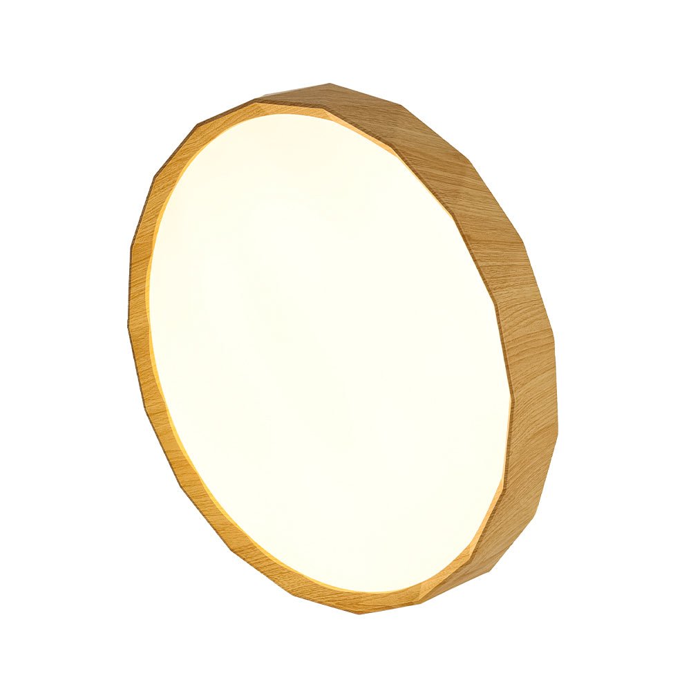 Geometric Wood Style Dimmable LED Flush Mount Light