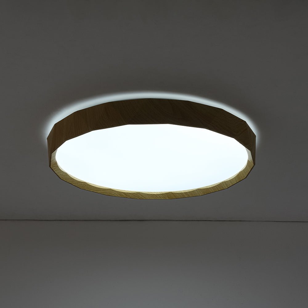 Geometric Wood Style Dimmable LED Flush Mount Light