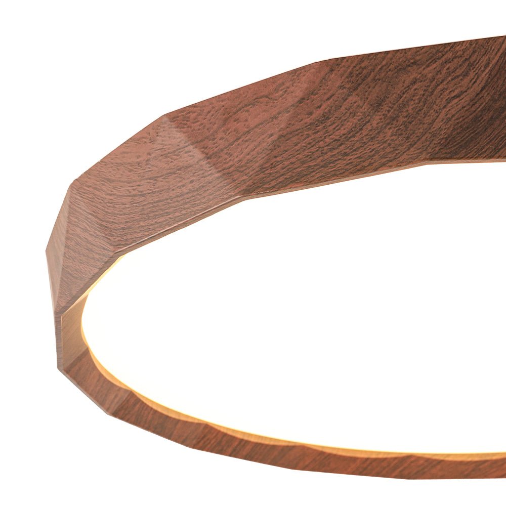 Geometric Wood Style Dimmable LED Flush Mount Light