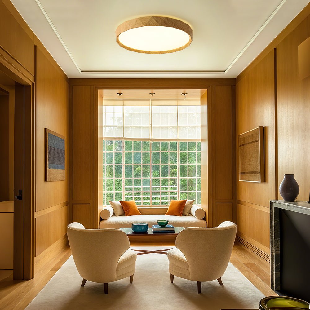 Geometric Wood Style Dimmable LED Flush Mount Light
