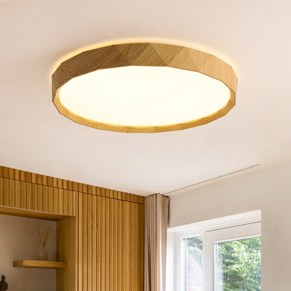 Geometric Wood Style Dimmable LED Flush Mount Light