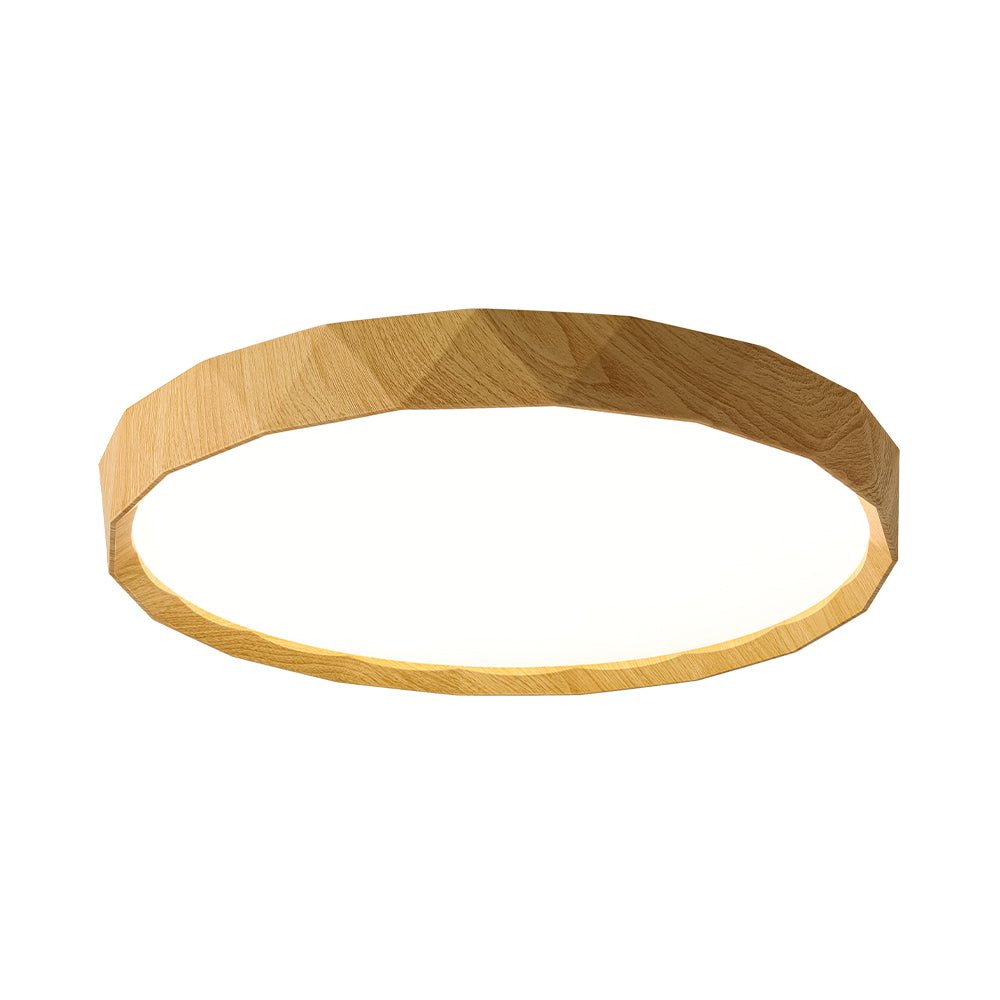 Geometric Wood Style Dimmable LED Flush Mount Light